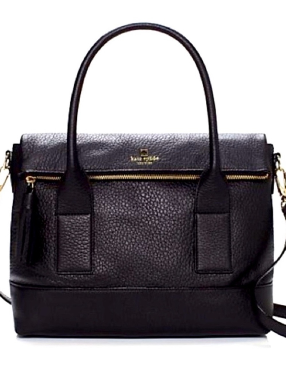 kate spade Black Pebbled Leather Satchel with Gold Hardware